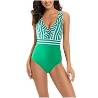 Ecqkame Ženska temmu Control kupaći odijelo Izgled Ženske kontrast boje pruga kamizola bez leđih bikinija