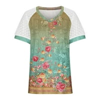 Sksloeg Ženska bluza Plus Veličina mrežica Vintage Flower Print Tops Puff kratkih rukava Košulje Dressy