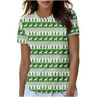 Božićne majice za žene modni tiskani kratki rukav s labavim motorima odmora za praznike T-majice TUNIC