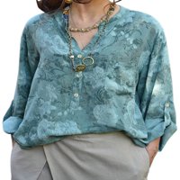 Qinavy ženski vintage retro šareni ispisani V-izrezni košulja