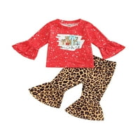 Jaweiwi Kid Girls Božićne hlače Outfits Set, dugih rukava Print majica s leopardom ispis pantalone,