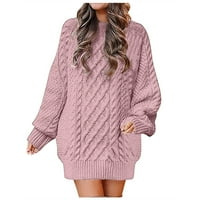 Ženski džemperi padaju džempere za žene ženske modne jesenje i zimske okrugli vrat dugim rukavima gornji džemper gornji, ružičasti m
