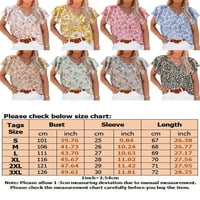 Labava baggy ljetna košulja za žene modni V izrez ruffle tunic vrhovi kratkih rukava cvjetna bluza casual