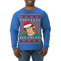 Divlji Bobby, ured Phyllis Navidad Happy Holiday Ružan božićni džemper Muška majica dugih rukava, Royal,