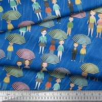 Soimoi plava baršunal tkanina monsun tema ljudska figura ispisana zanata tkanina sa dvorištem širom