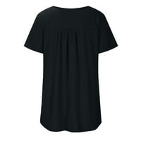 Ženske tuničke vrhove za gamaše kratki rukav Henley T majice Labavi moder trendi plutajuća bluza s punim