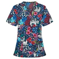 Loyisvidion Womans Majice Čišćenje Žene Životinjski print casual bluza Kratki rukav V-izrez The The