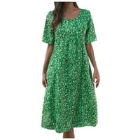 Cleance Ljetne haljine za žene Mini kratki rukav casual a-line cvjetni okrugli izrez klupske haljine zelene 5xl