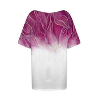 Ženske bluze s kratkim rukavima casual bluza od tiskane žene labave fit V-izrez TEE Ljetni tunijski vrhovi ljubičasti 3xl