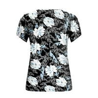 Ženski vrhovi Ljetni casual s kratkih rukava V-izrez labav cvjetni bluza T-majice Plava L