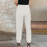 Hlače za žene Ženska boja Color Pamuk i posteljina Elastična struka Duge ravne hlače Bijela XL