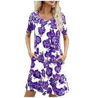 Haljine za žene plus veličine ženska haljina za sunčanje V-izrez s kratkim rukavima cvjetna labava srednja