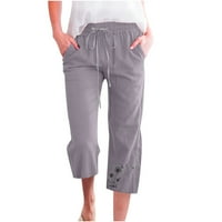 Capri pantalone za žene Sedme hlače Ravne pantalone za noge Elastični struk sa crtežom i džepovima Maslačak