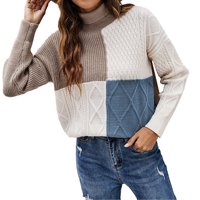 Ženski džemperi za patchwork printurbed turtleneck dugih rukava zimski pad labavi jednostavni pleteni