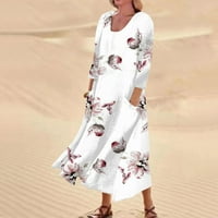 FOPP prodavač Ljetna haljina za žene Ležerne prilike tiskane udobne modne otiske duljine Džepne haljine s rukavima bijeli XXXXL