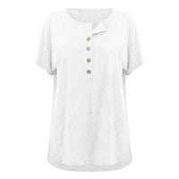 Ljetna bluza Moda Ženska labava ljetna majica Solid Boja gumba s kratkim rukavima Top dame Top bijele l