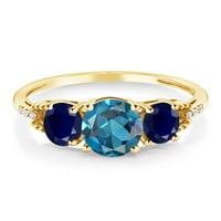 Gem Stone King 10k žuti zlato oval London Blue Topaz i Blue Sapphire Angažman prsten za žene