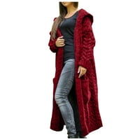 Shiusina Cardigan za žene Žene Zimska čvrsta čvrstog pletenog kapuljača dugi kardiganski džemper džepni