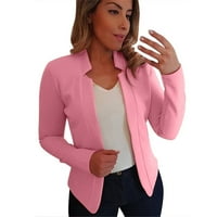 Dyfzdhu Solid Boja kratki blažeri za ženske džepne jakne s dugim rukavima Otvoreno Stitch Cardigan, Pink XXXL