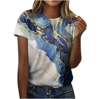 PacommArk PI Ženski plus veličina ljetnih vrhova Ženska ljetna okrugla vrata kratkih rukava, ležerna majica bluza svijetlo plava
