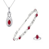 Nakit za žene Sterling Srebrna ljubav Knot narukvica, prsten i ogrlica Gemstone W Diamonds Podesiva