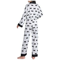 Wyongtao žene Svilene pidžame postavljene tipku za tisak UP Nightcown Dugi rukav V-izrez za spavanje