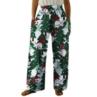 Ženska modna labavi božićni tisak Veliki džepovi Ležerne dno hlače širine ravnotežne pantalone