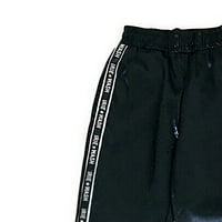 Modni ženski slovo džep elastični struk reflektirajuće sportske pantalone hlače crna s