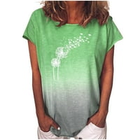 Žene ljetne vrhove Trendy Comfort kratkih rukava Crewneck T majica Dandelion Print Ombre boja majica