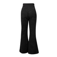 Flare hlače za žene visoki struk jesenska zimska odjeća od pune boje tanke corduroy elastične strugove