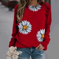 Zkozptok ženske dukseve prevelike posade pulover cvjetni tisak dugih rukava dame, crveni, m
