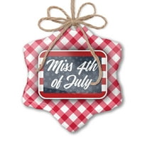 Božićni ukras Miss 4. jula Četvrti julske zvijezde i pruge Crveni plaid Neonblond
