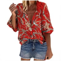 Ženska modna V izrez cvjetna košulja s dugim rukavima Labava bluza TOP Trendy Fall odjeća košulja za