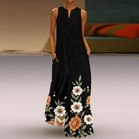 Hanzidakd Plus Veličina haljine za žene Ljeto Ležerne prilike bez rukava V izrez Maxi labava haljina