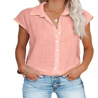 Ljetna pamučna košulja za ženske tipke s kratkim rukavima s kratkim rukavima dolje Down Bluze Ležerne prilike labave boje