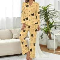 Mačke Ženske pidžame Set gumb dolje Spavaće odjeće PJ set Loungewear Noćno odijelo sa džepom