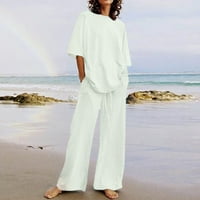 Ženske ljetne odjeće Ležerne prilike na pola rukava od punog boja i elastične struke Široke hlače za