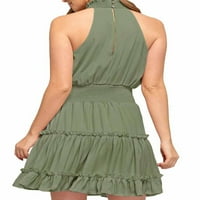 Sanviglor Ladies majica haljina ruffle sandress kratke mini haljine tunika kaftana svijetlo zelena m