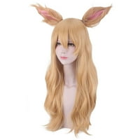 Ktyne Women Cute Cosplay Wig duge ravne plavuše zlatne uši za kosu žene anime perike