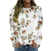 Bijela dukseva za žene zimske jeseni modni posadni prekidač cvjetni ispis bluze casual tops dukseri