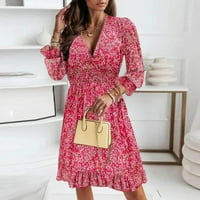 Haljine za žene Trendovi Žene Ljeto Ležerne prilike V-izrez Friral Print Ruyve haljina ružičasta L