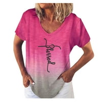 Majice za žene modni ženski slovo poprečno pulover cvjetni ispis kratki rukav V-izrez labav pulr majica