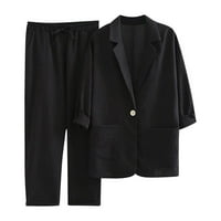 Ženski odijeva Blazer i hlače Modni ženski poklopac Ogrlica dugmeta Čvrsta bluza s dugim rukavima +