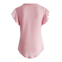 Lovskoo Ljetni vrhovi za žene Rounk vrat kratkih rukava majica Majica Čvrsta labava vrhovi ružičasta