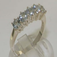 Engleski izrađen 10k bijeli zlatni prirodni akvamarinski ženski vječni prsten - Opcije veličine - veličina