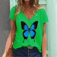 Žene Top ljetni leptir labavi fit v vrat plus veličina majica kratkih rukava zelena 3xl