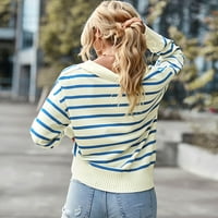 Žene Striped Print Mekan udoban topli casual labav džemper Top džemperi za žene pulover džemper plavi s