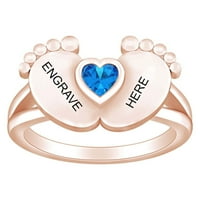 Personalizirano uređeno srce simulirano plavo topaz dječji nogu za bebe srce Obećaj prsten 14k ruža zlato preko sterlinga srebrne prstene veličine-7,5