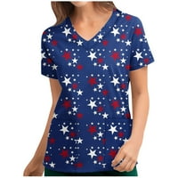 Ichuanyi Ženska košulja, Dan nezavisnosti Ženski V-izrez Casual Džepovi za kratke rukave Dame Tops bluza