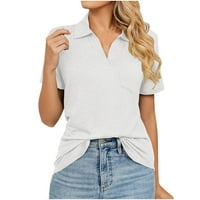 Ljetni vrhovi za ženske majice kratkih rukava V izrez košulje sa džepovima Casual Labave čvrste majice